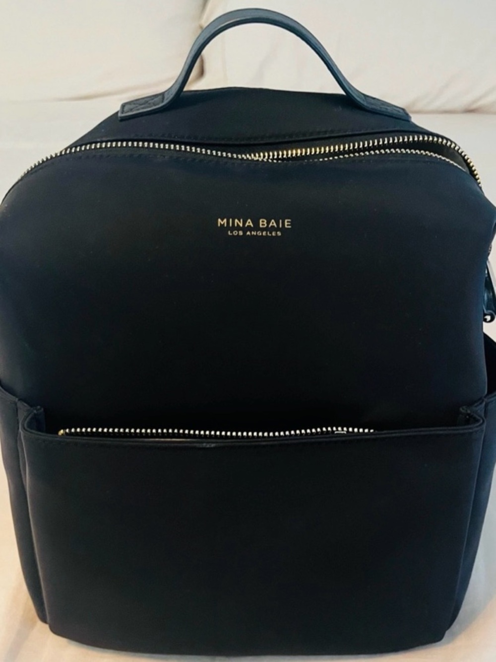 Mina Baie Mini Stevie Nylon Diaper Bag in Black/Gold